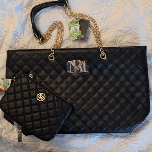 🖤Badgley Mischka Set🖤 Quilted Tote Bag and Matching Wristlet Wallet